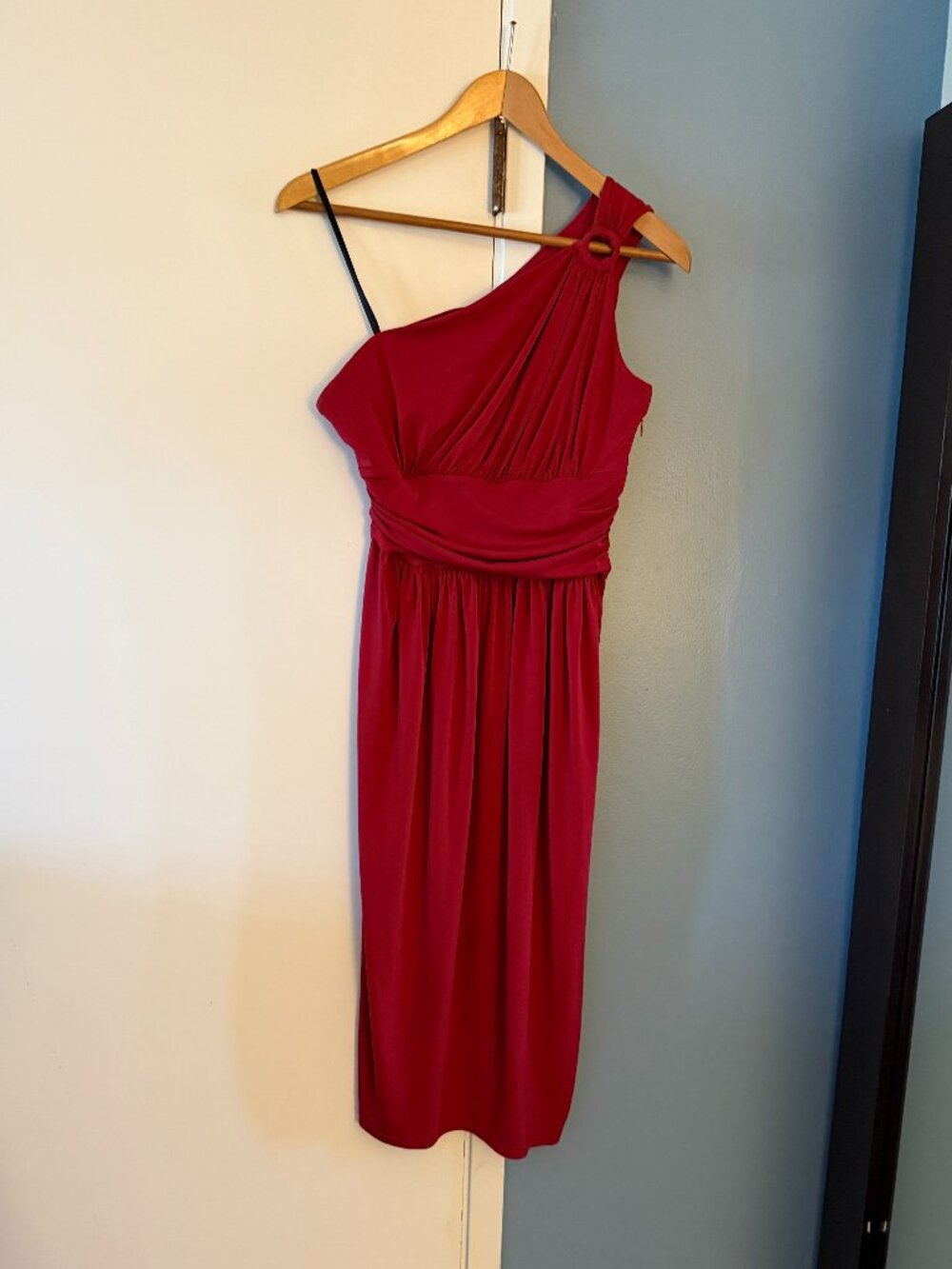 Maggy London one-shoulder mini dress in bright red